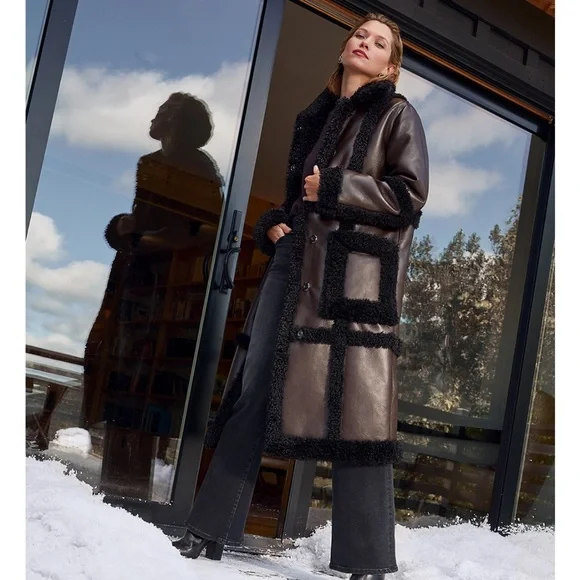 Stand Studio Patrice faux shearling coat in dark brown size small / FR 34 - Picture 2 of 9